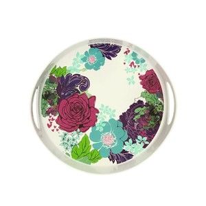 HD Designs Plastic Serving Tray 12" Round Pink Purple Green Floral
